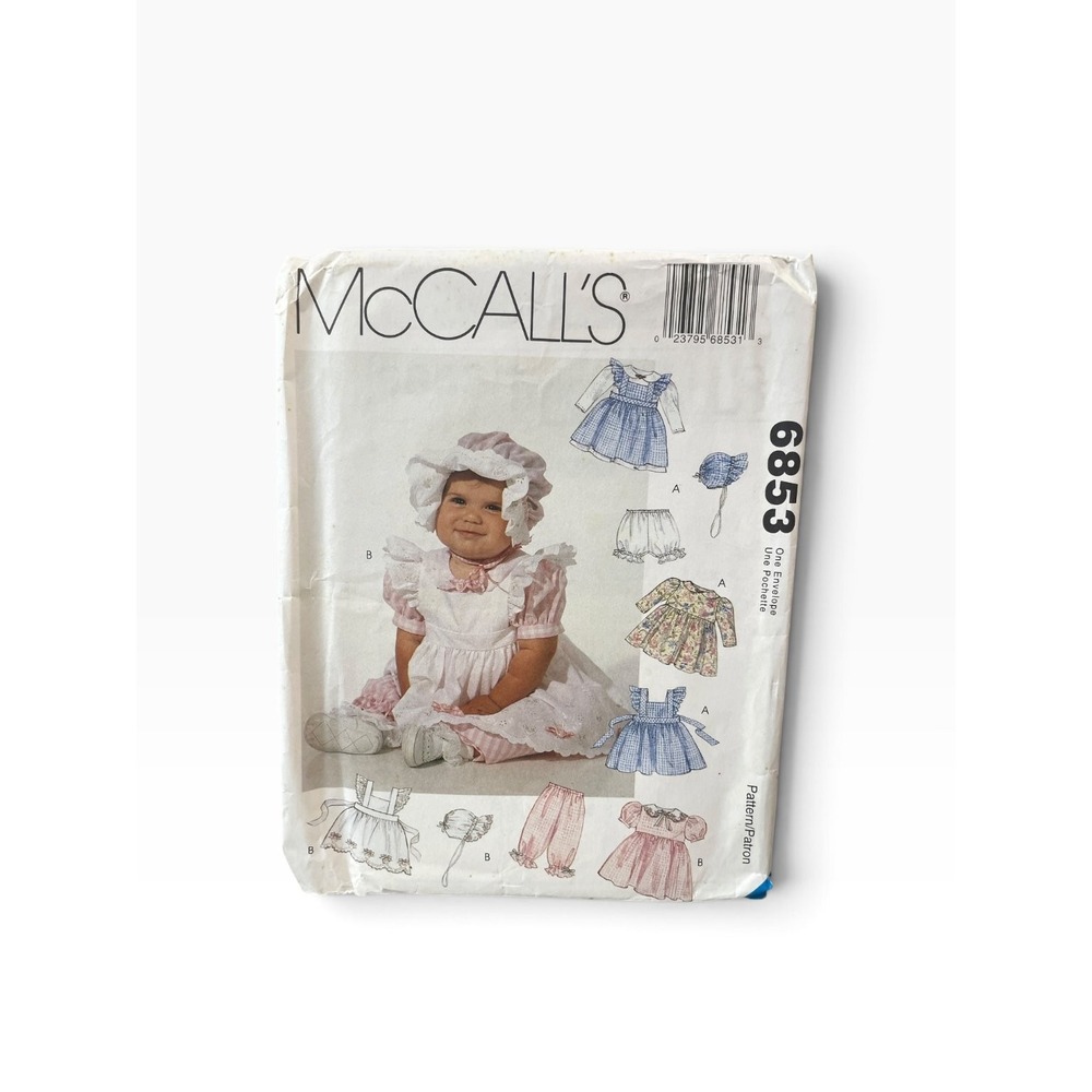 McCall's 6853 Infant's Pinafore Dress Panties Pants Bonnet S M L XL Uncut